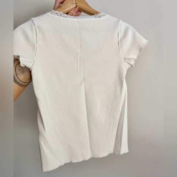Brandy Melville Cream Lace Tee - Picture 4 of 5